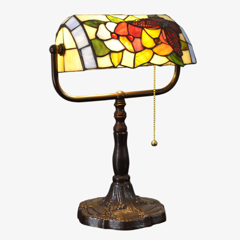 TF Tivanny Floral Stained Glass Desk Lamp - Vintage Table Light for Bedroom Study Living Room