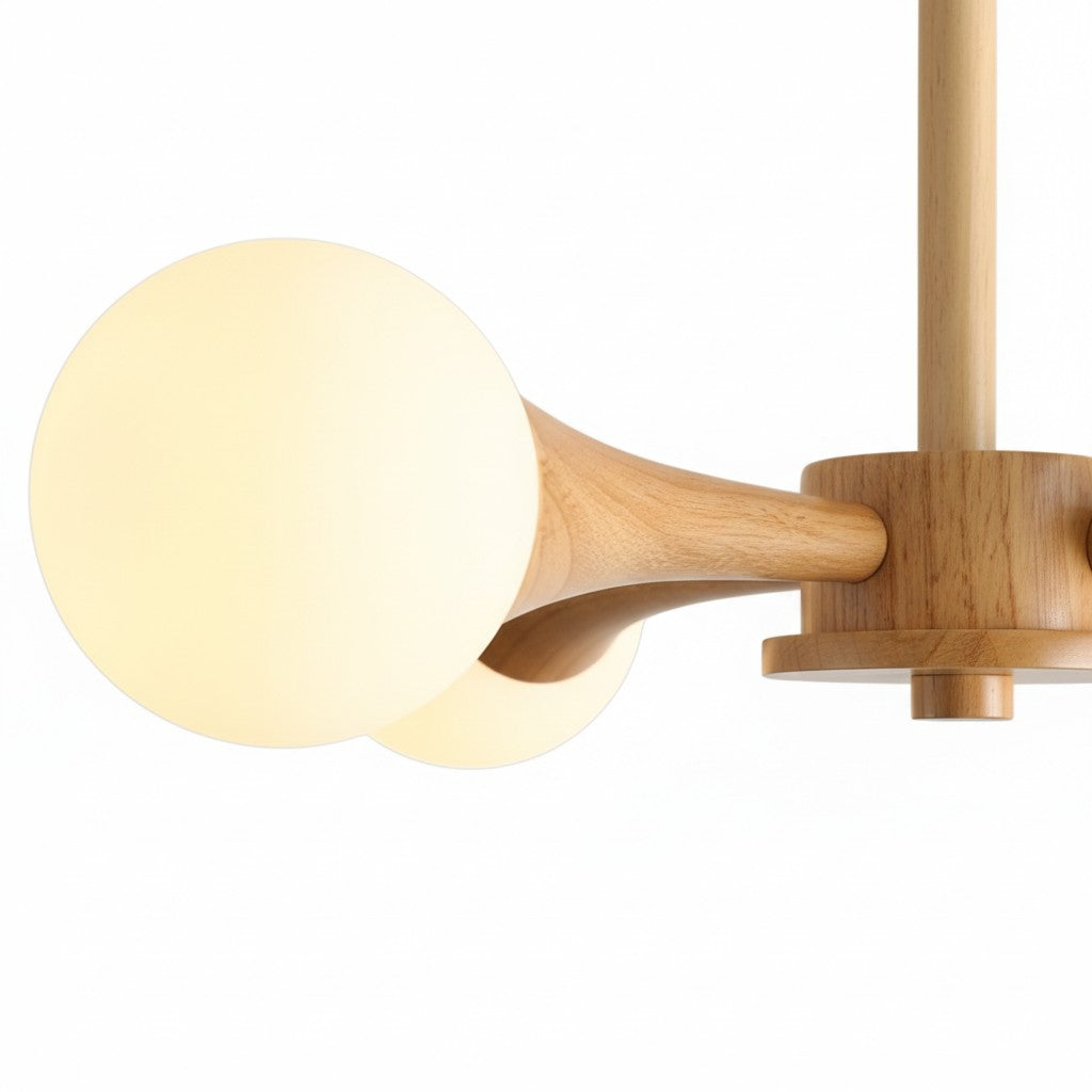 Novalune Mehrflammiger Glas-Globus-Kronleuchter mit Holzrahmen – Japanischer Zen-Stil für das Wohnzimmer