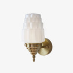 Cargar imagen en el visor de la Galería, Antique brass hardwired Art Deco wall sconce with white glass shade