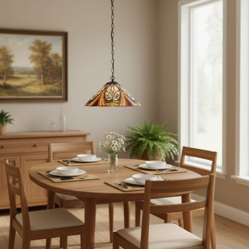 Suspension TF Hector – Luminaire décoratif en vitrail Art Nouveau pour salle à manger ou salon