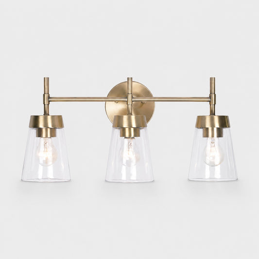 Luz de pared para tocador de baño de latón cepillado con 3 luces