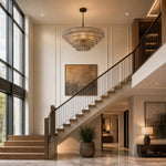 Afbeelding laden in galerijweergave, French vintage ripple glass chandelier with smoked glass