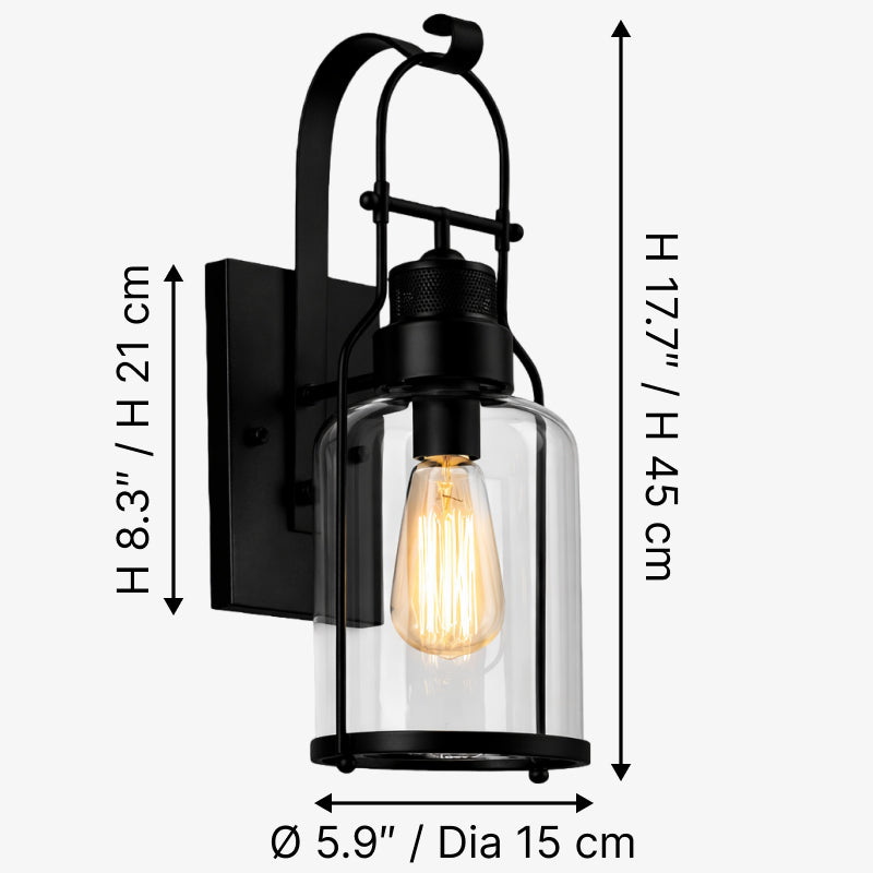 Applique Industriale Ivoran per Parete a Cilindro - Design con Paralume in Vetro, Illuminazione Moderna da Parete U12