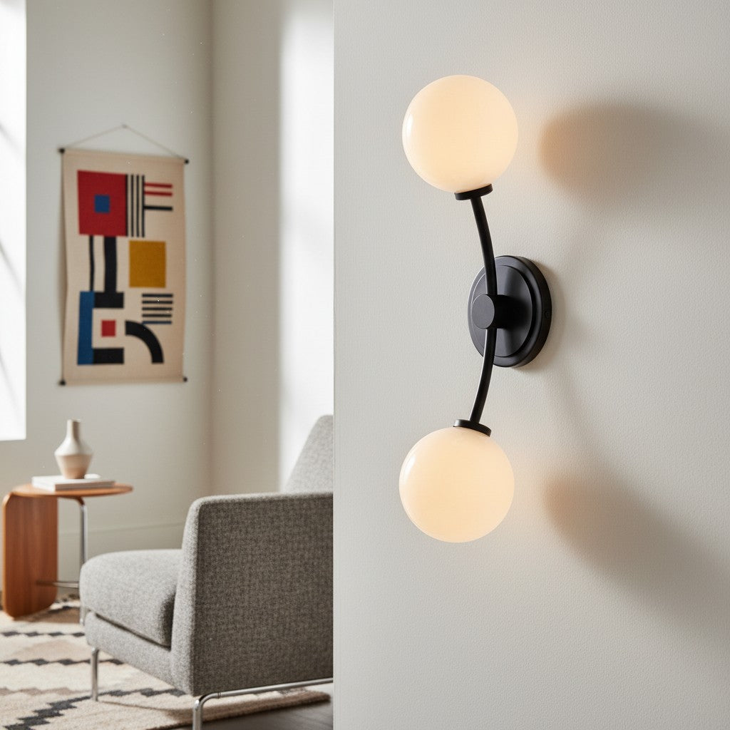 Applique da parete in ferro Arden Glass a 2 luci - Design moderno curvo per bagno o corridoio