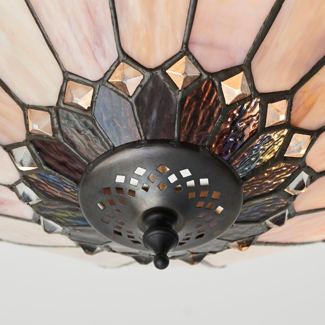 TF Brooklyn Tiffany semi-opbouw plafondlamp - geometrische glazen kap voor gangen of woonkamers