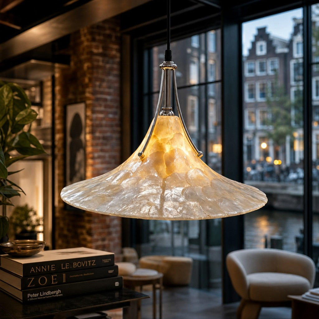 Lunavera Artistic Capiz Shell Hanging Light Contemporary Minimalist Hanging Lamp for Multiple Rooms