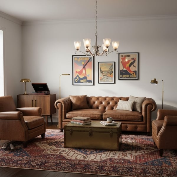 Lustre Multi-Lumière Lunetal avec Accents en Cristal Finition Laiton - Luxe Moderne pour Salle à Manger et Salon