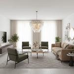 Cargar imagen en el visor de la Galería, Lámpara de araña redonda Lumvey – Marco de metal inspirado en vidrio vintage en niveles para comedor y vestíbulo