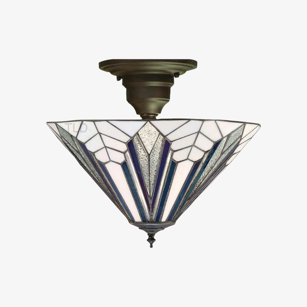 TF Astoria Decoratief Glas-in-Lood Semi Opbouwlamp – Art Deco Plafondarmatuur voor Entrees & Lounges