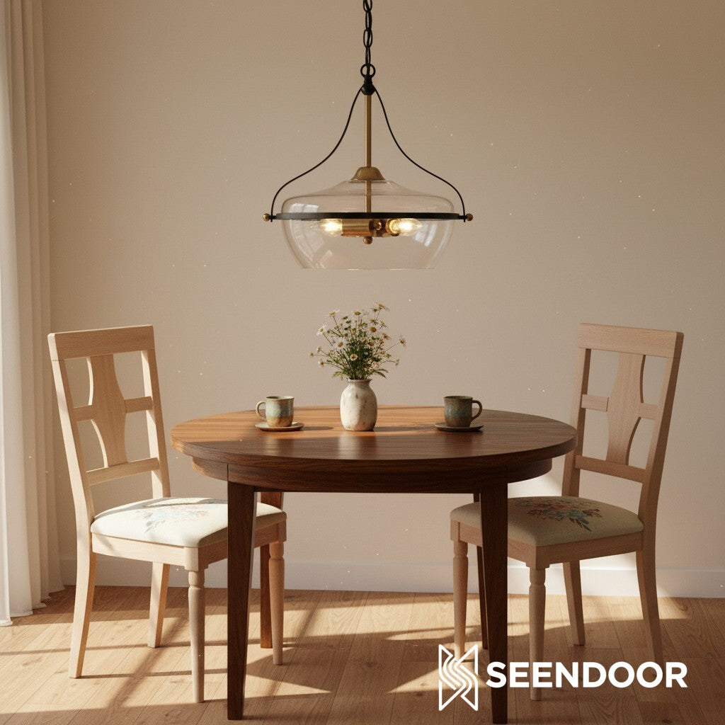 Eira Mid-Century Modern 3-lichts glazen hanglamp met komvormige kap