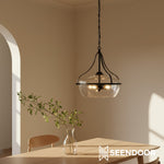 Afbeelding laden in galerijweergave, Eira Mid-Century Modern 3-lichts glazen hanglamp met komvormige kap