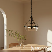 Eira Mid-Century Modern 3-lichts glazen hanglamp met komvormige kap