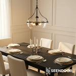 Afbeelding laden in galerijweergave, Eira Mid-Century Modern 3-lichts glazen hanglamp met komvormige kap