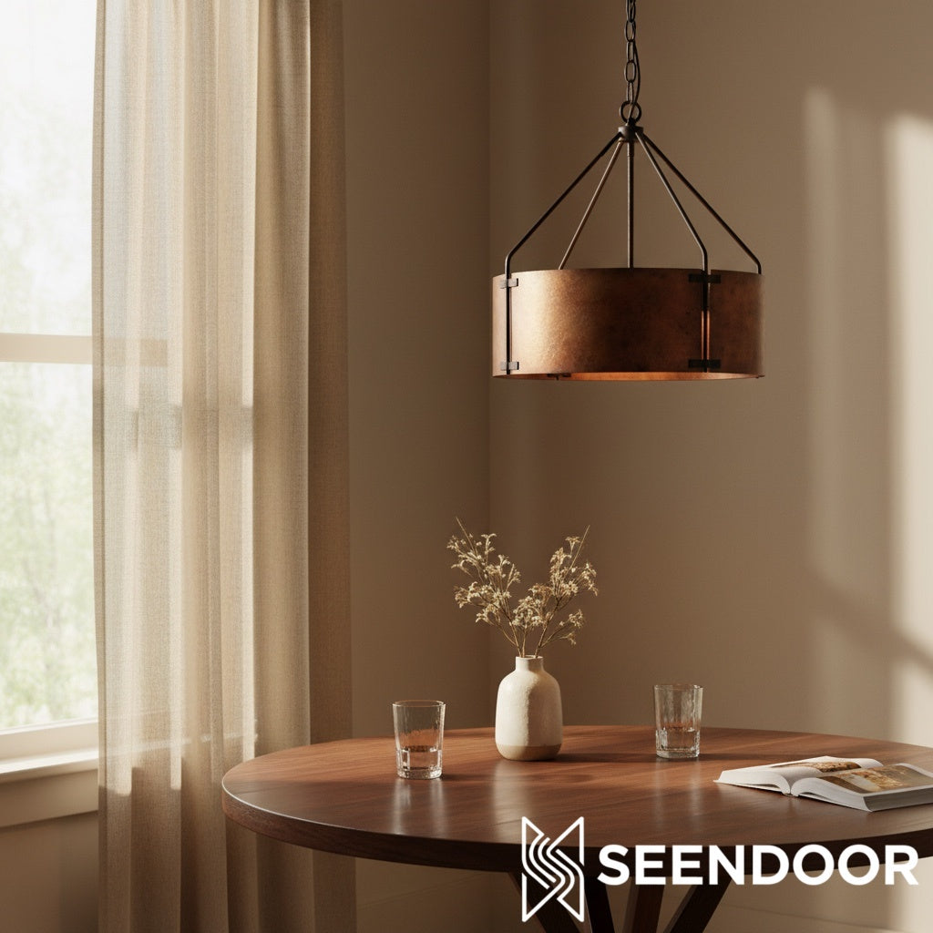 Rustieke bronzen industriële trommelkap hanglamp