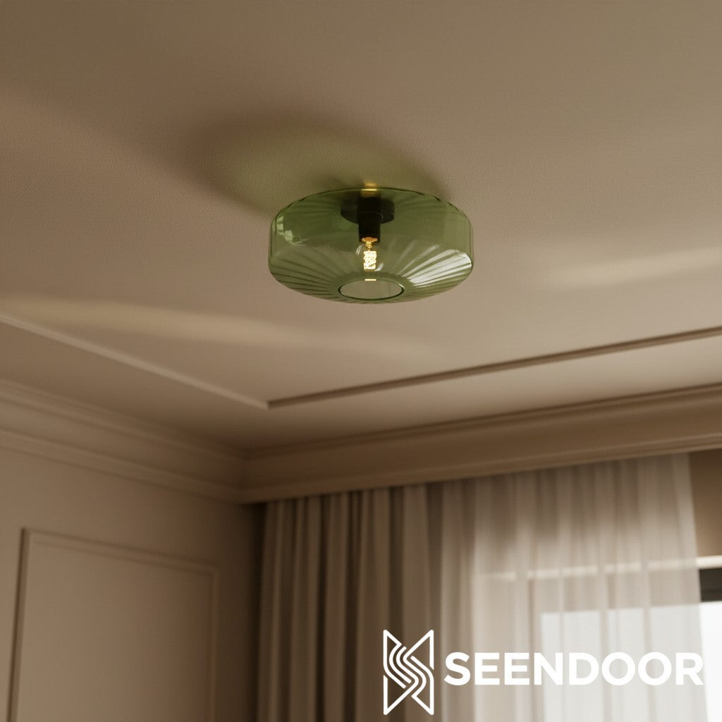 Cocytus Mid-Century Moderne Drum Watergolf Glas Plafondlamp