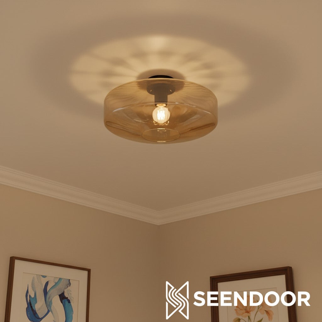 Cocytus Mid-Century Moderne Drum Watergolf Glas Plafondlamp