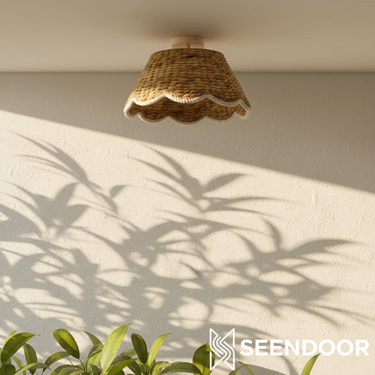 Boheemse Stijl Schelpvormige Rotan Opbouw Plafondlamp