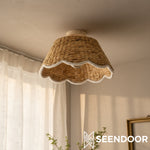 Afbeelding laden in galerijweergave, Boheemse stijl schelpvormige rotan plafondlamp met vlakke montage