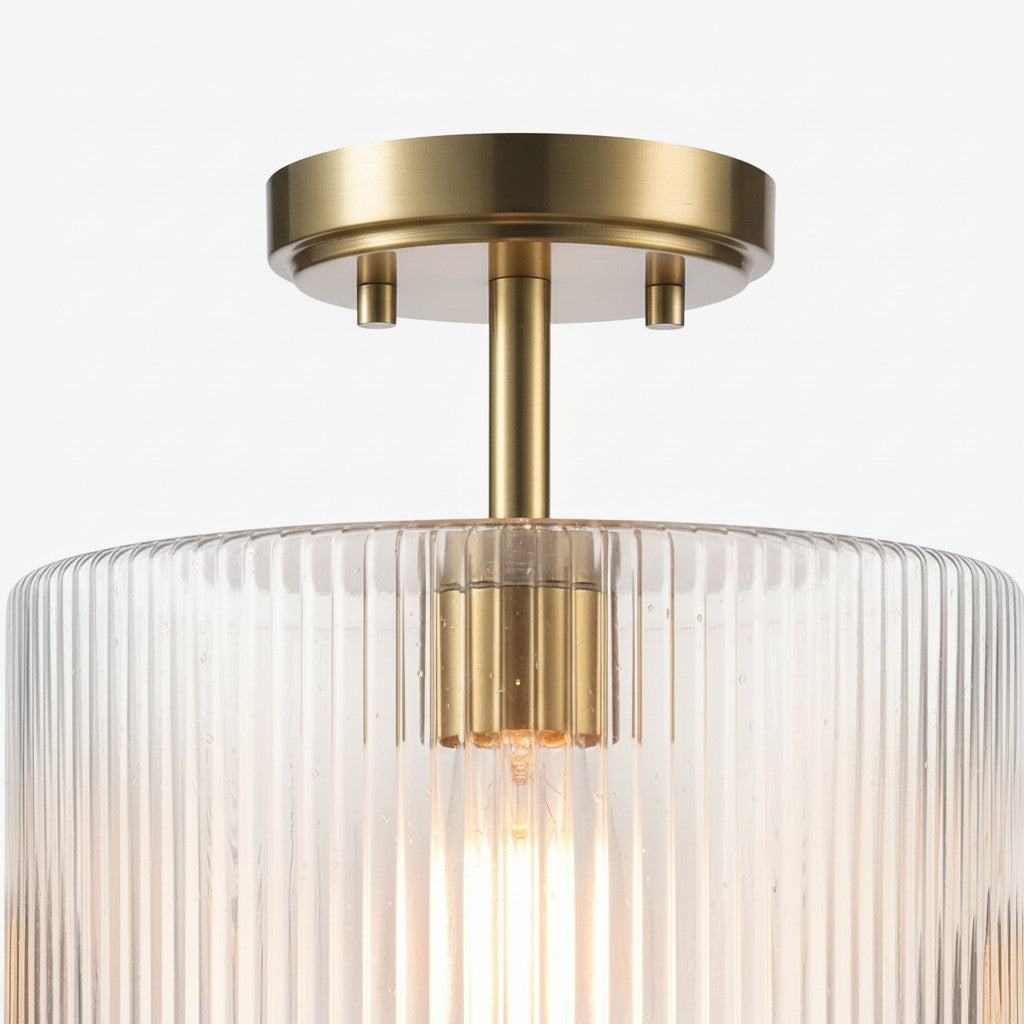 Calliope geribbelde heldere glazen plafondlamp flush