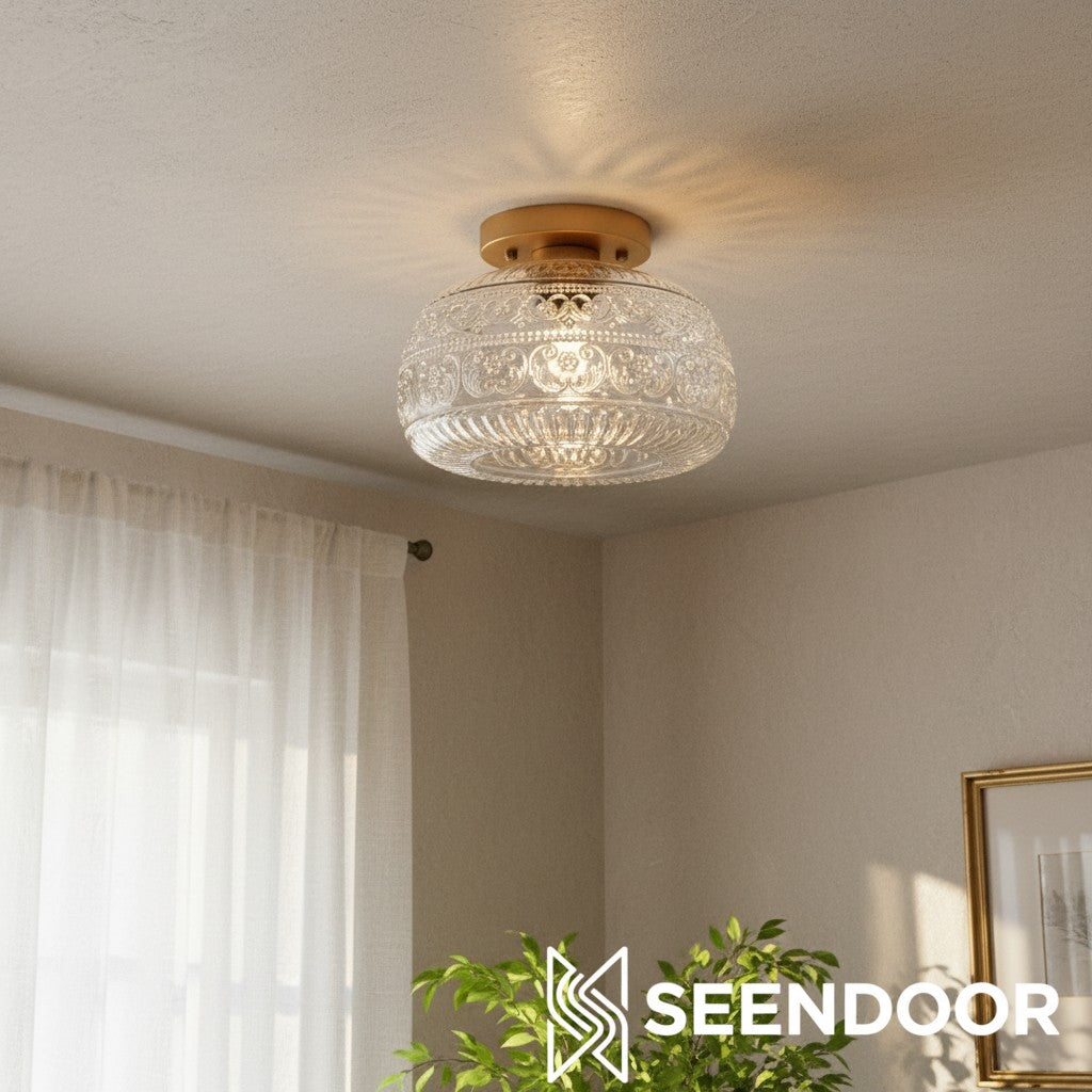 Ixionis Geëtst Gegraveerd Patroon Glas Opbouw Plafondlamp