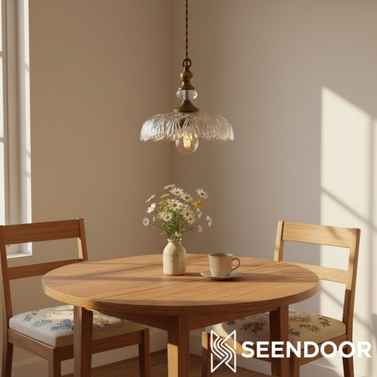 Lámpara Colgante Vintage Verdoma de Latón con Vidrio Transparente - Lámpara Colgante Floral para Comedor y Sala