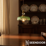 Charger l’image dans la visionneuse de la galerie, Suspension Verdoma en laiton vintage avec verre transparent - Lampe suspendue fleur pour salle à manger et espaces de vie