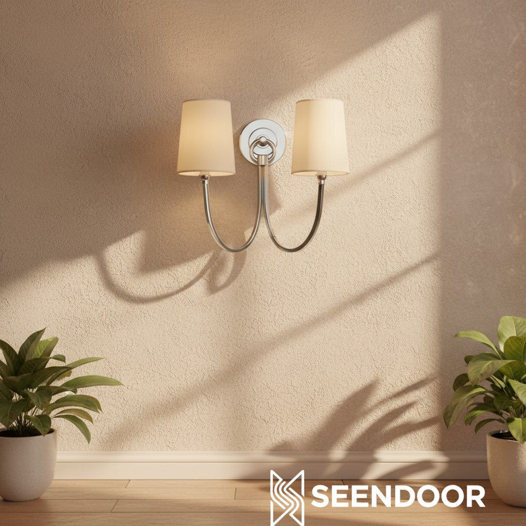 Hollis Moderner Eleganter Leinen-Schirm Doppel-Wandlampe