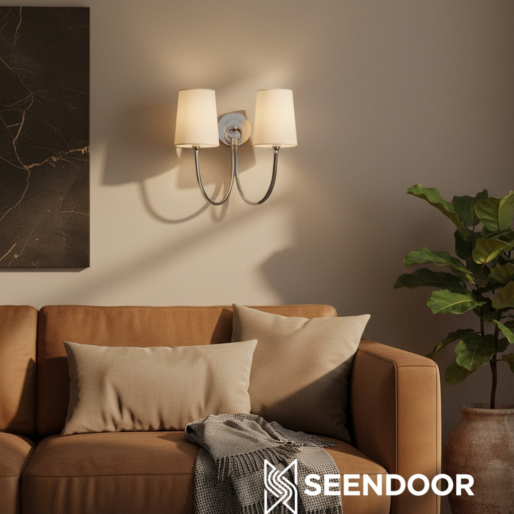 Hollis Moderner Eleganter Leinen-Schirm Doppel-Wandlampe