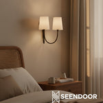 Bild in der Galerieansicht laden, Hollis Moderner Eleganter Leinen-Schirm Doppel-Wandlampe