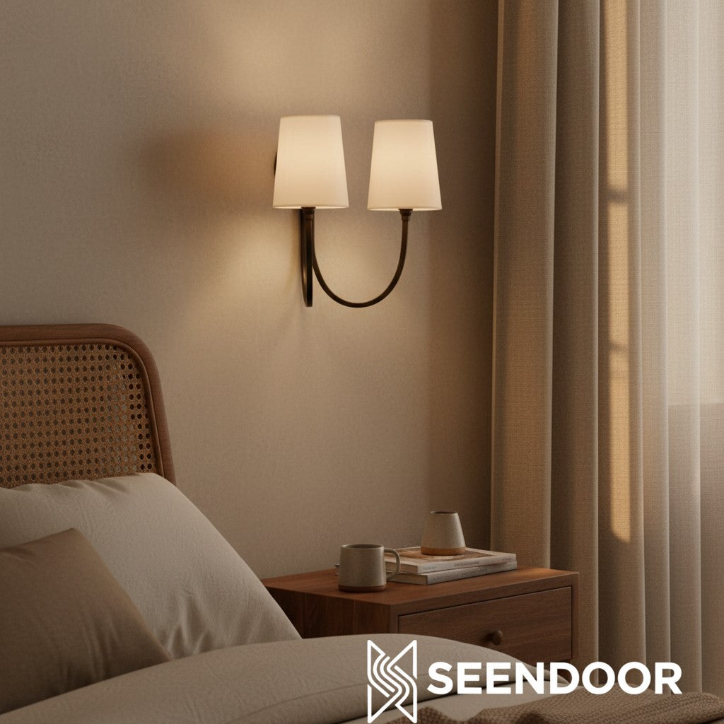 Hollis Moderner Eleganter Leinen-Schirm Doppel-Wandlampe