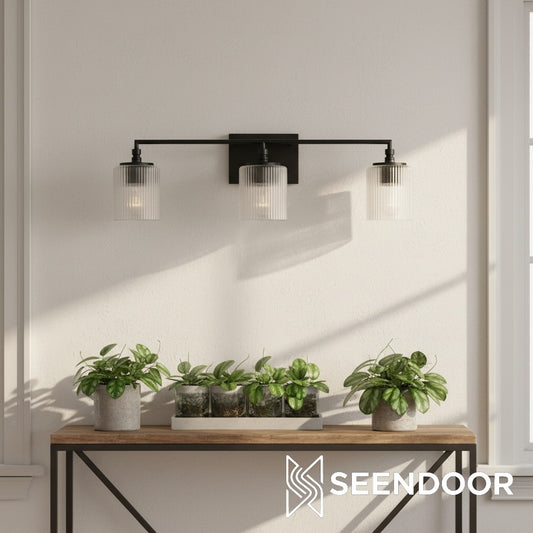 Lámpara de Pared de Tocador Moderna Eliot de 3 Luces con Cilindro de Vidrio Acanalado