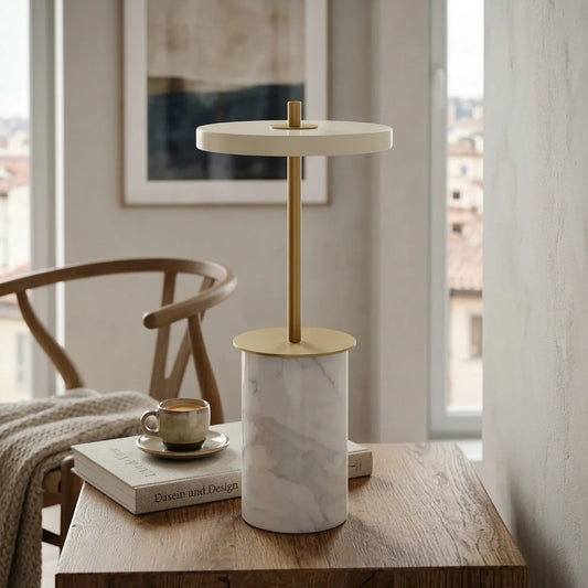 Lampada da tavolo moderna a disco Astris - Lampada da scrivania LED minimalista per comodino o soggiorno