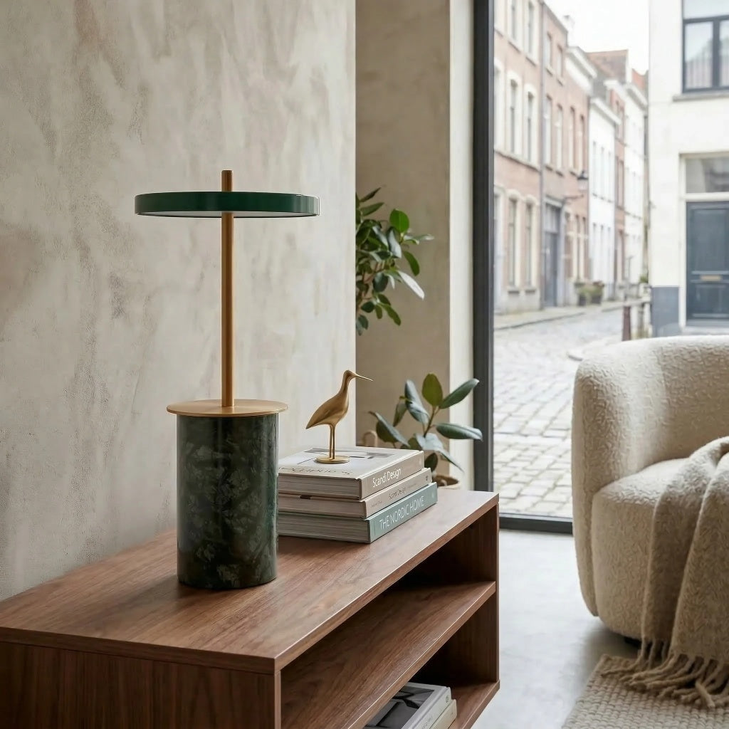 Astris Modern Disc Table Lamp - Minimalist LED Desk Lamp for Bedroom Nightstand or Living Room