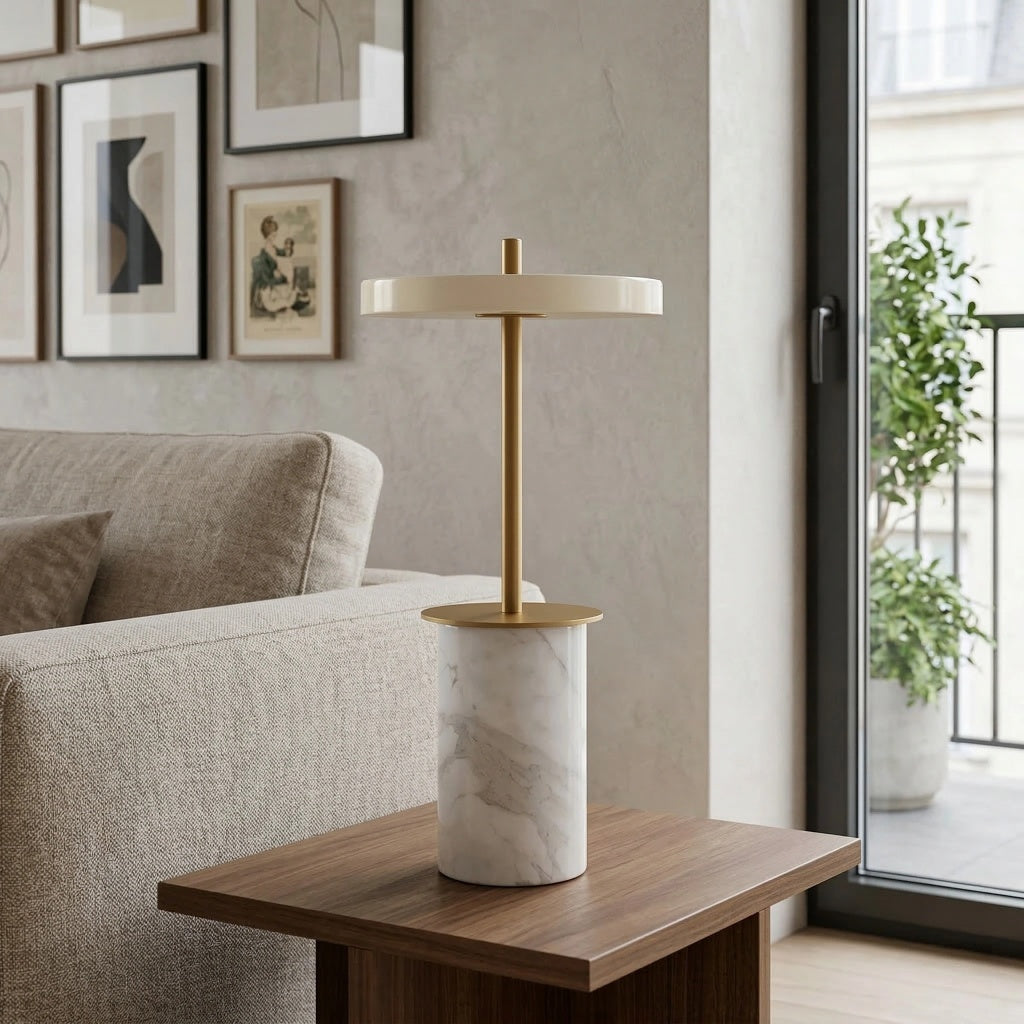Astris Modern Disc Table Lamp - Minimalist LED Desk Lamp for Bedroom Nightstand or Living Room