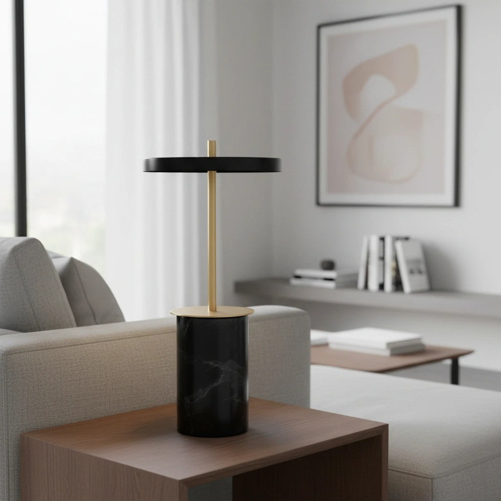 Astris Modern Disc Table Lamp - Minimalist LED Desk Lamp for Bedroom Nightstand or Living Room