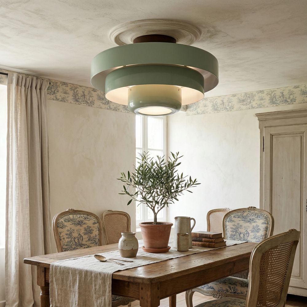 Lámpara de Techo Redonda en Capas Colorida Veleora - Luminaria de Metal Estilo Bauhaus para Iluminación Interior de Dormitorio y Cocina