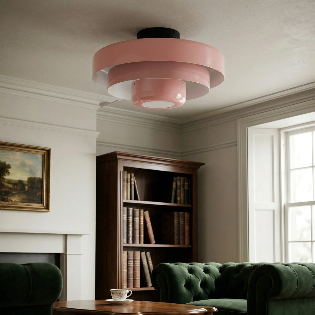 Lámpara de Techo Redonda en Capas Colorida Veleora - Luminaria de Metal Estilo Bauhaus para Iluminación Interior de Dormitorio y Cocina