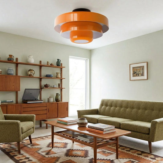 Plafonnier rond superposé coloré Veleora - Luminaire en métal style Bauhaus pour éclairage intérieur de chambre et cuisine