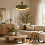 Afbeelding laden in galerijweergave, Orbulis Houten Nerf Cirkelvormige Hanglamp – Moderne Minimalistische Hanglamp voor Keukeneiland en Hal