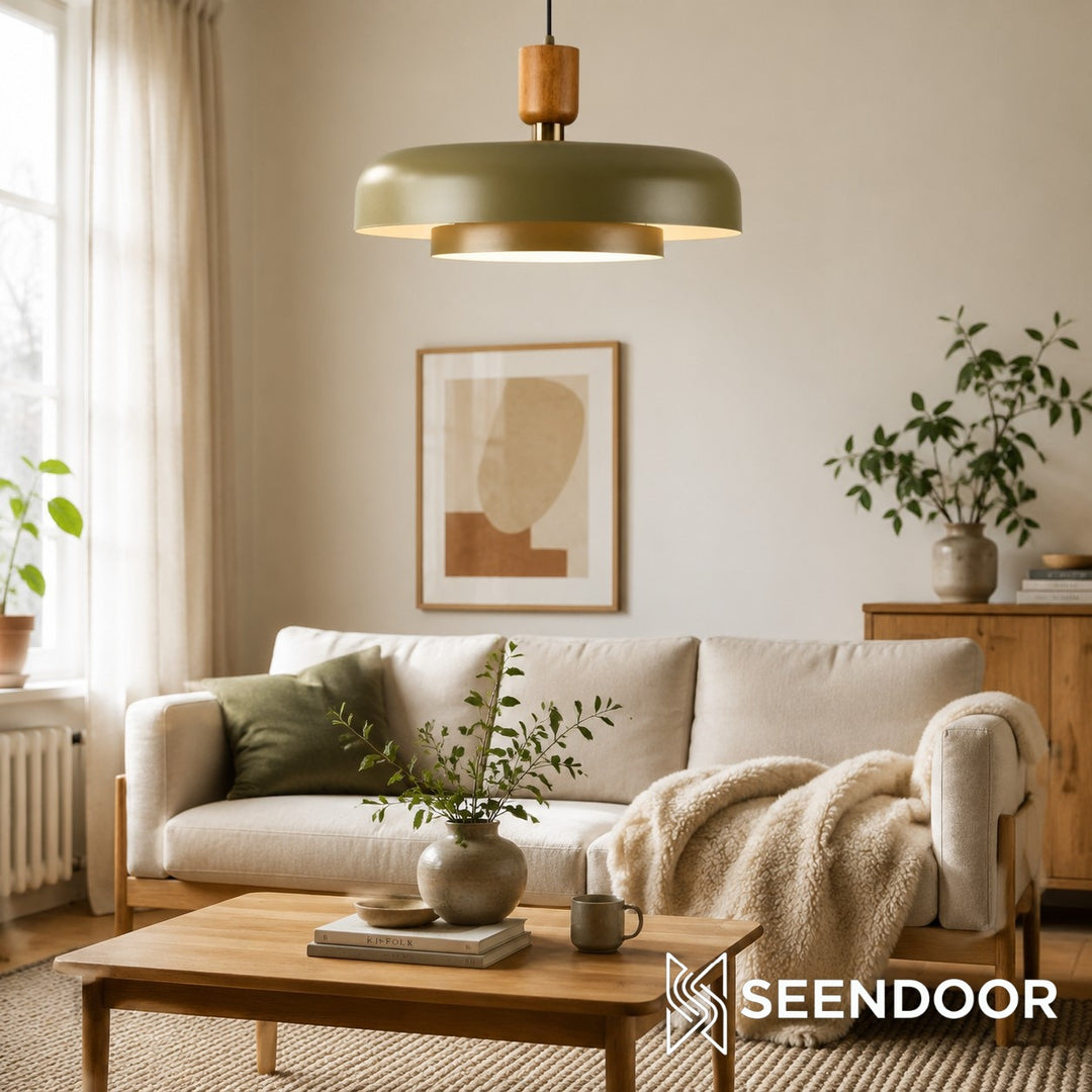 Orbulis Houten Nerf Cirkelvormige Hanglamp – Moderne Minimalistische Hanglamp voor Keukeneiland en Hal