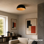 Charger l'image dans la visionneuse de la galerie, Lampe Plafonnier Duo – Luminaire Moderne en Bois Grain et Métal à Montage Affleurant pour Salon et Chambre