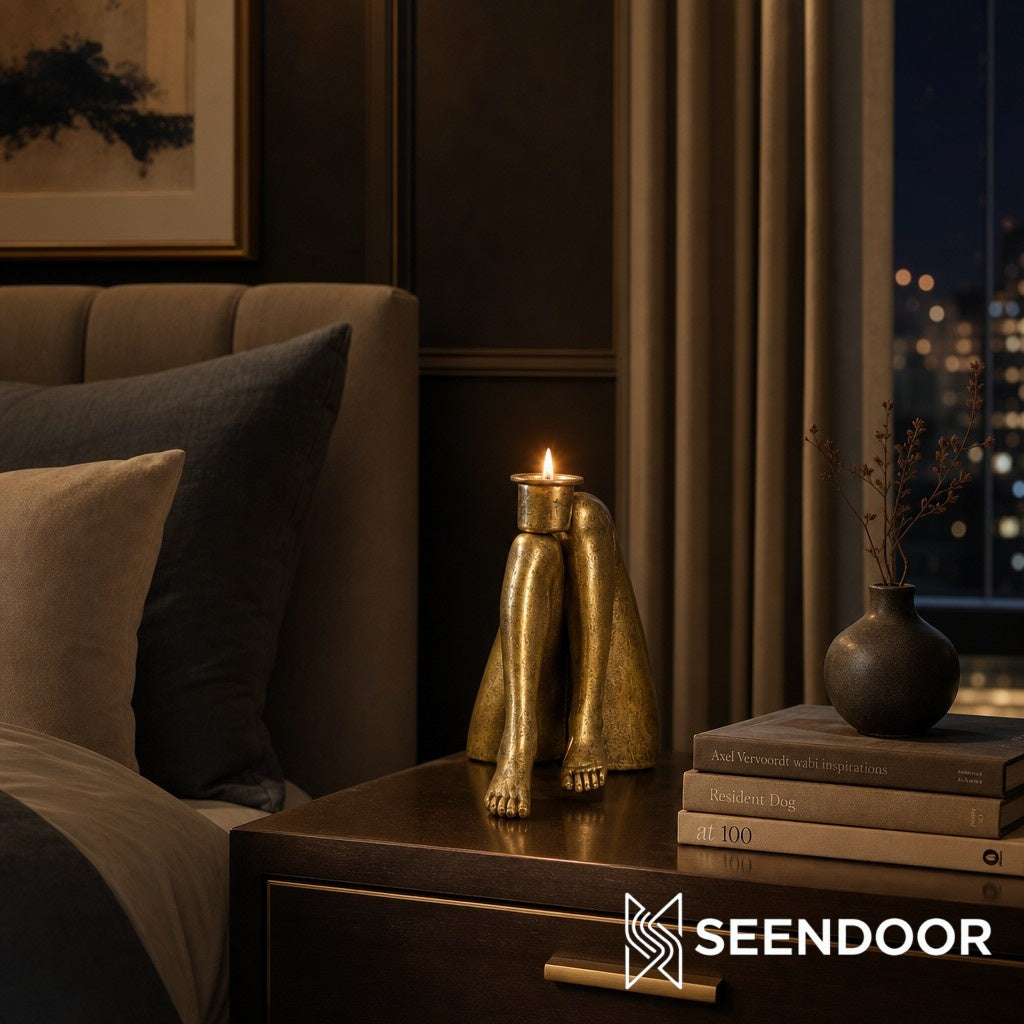 Kickra Moderner Designer-Kerzenhalter – Skulpturale Basis mit goldfarbenem Bein-Design für Wohnzimmer und Esszimmer U22