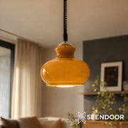 Lunea Retro Creme-Glas-Pendelleuchte – Nordische Vintage-Hängeleuchte für Schlafzimmer und Esszimmer