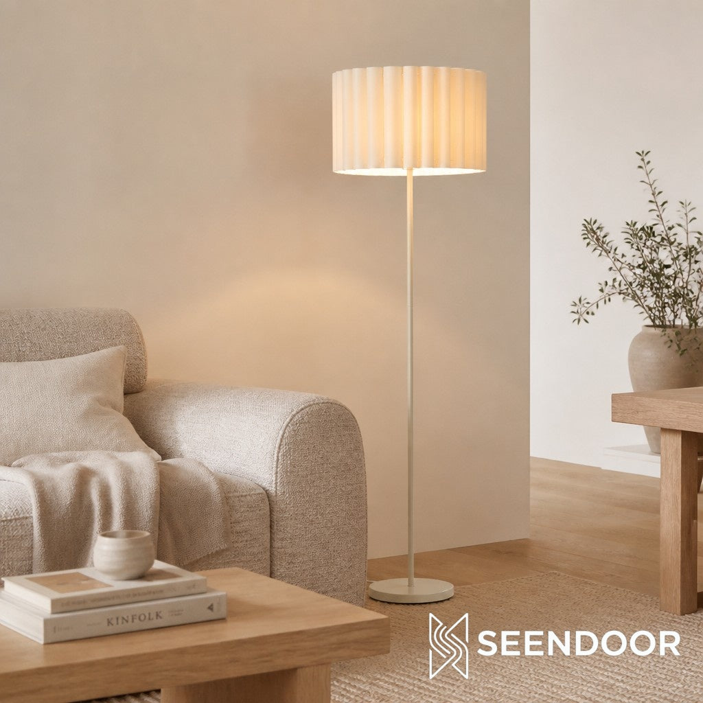 Velura Plissierte Leinen-Stehlampe – Hohe Beige Stehleuchte für Wohnzimmer und Leseecke