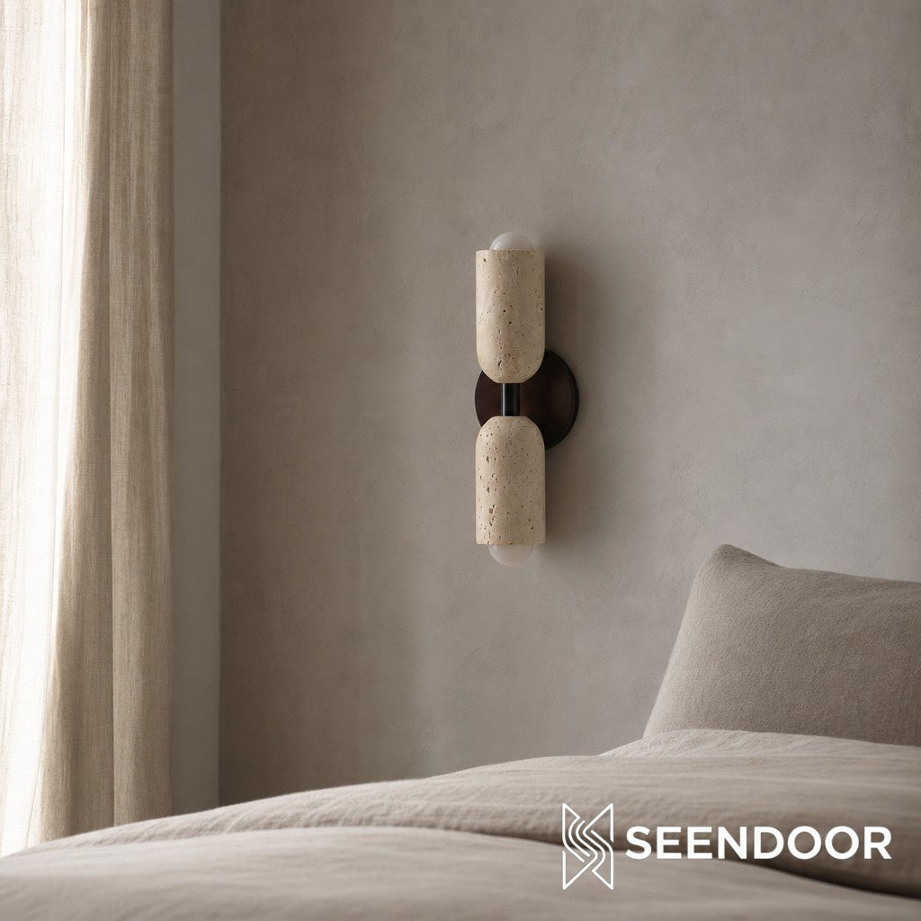 Applique da parete Merrill in travertino – Lampada LED moderna in stile nordico per camera da letto e corridoio
