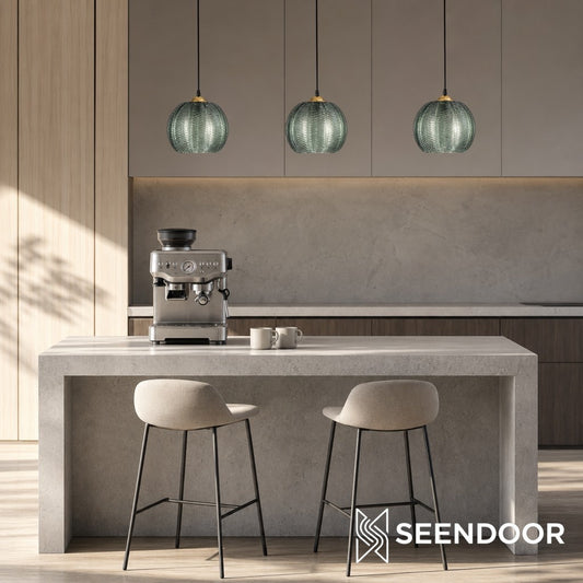 Aria Ribbed Glass Ball Pendant – Modern Orb Hanging Light for Kitchen Island and Dining Room