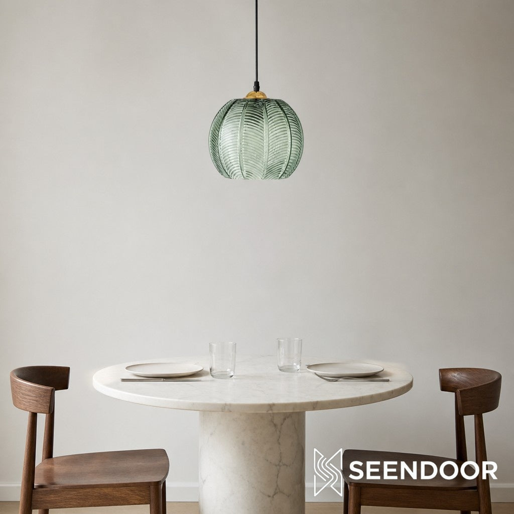 Aria geribbelde glazen bol hanglamp – moderne bolvormige hanglamp voor keukeneiland en eetkamer