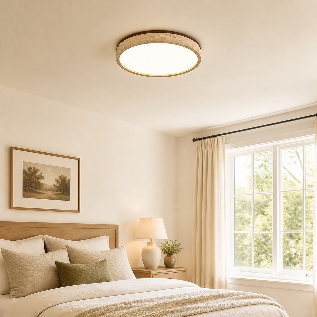 Torvella Round Ceiling Light Sculptural Disc Flush Mount - Modern Natural Bedroom Lighting