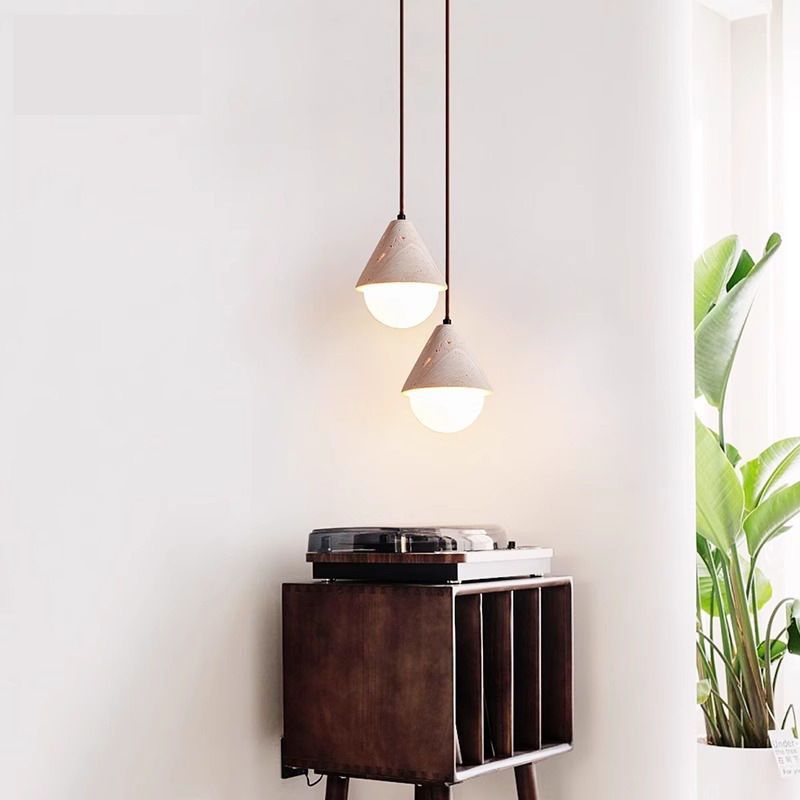 Żółta Kremowa Lampa Wisząca z Trawertynu
