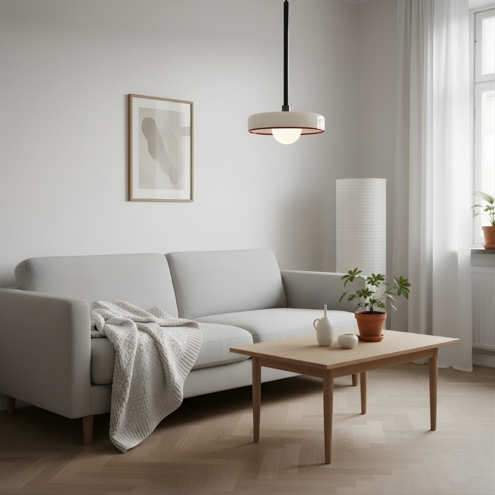 Kalo Moderne Hanglamp - Strak Metalen Stang en Schijf Bolglas Ontwerp